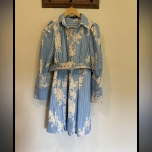 Beulah dress - inspired by safiyaa Oksana Pale Blue & White Short Dress - Picture 2 of 11